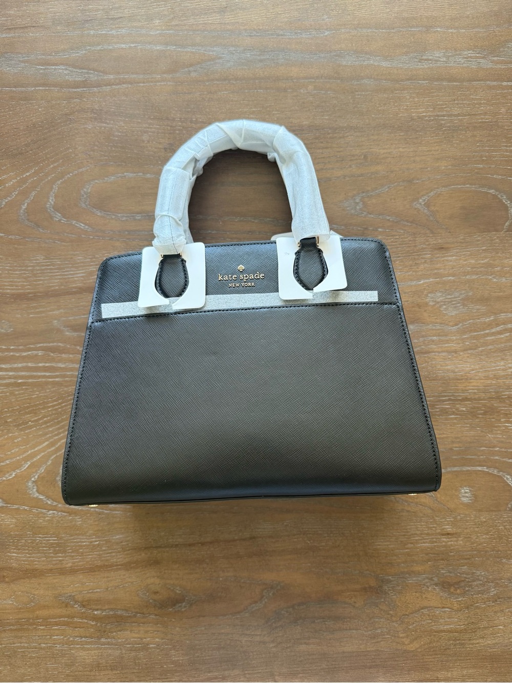 kate spade black structured Saffiano satchel
